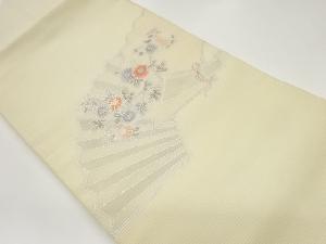 絽銀彩地紙に花模様刺繍名古屋帯